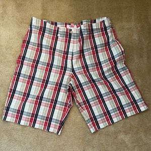 Anne Klein Navy, Red and Beige Plaid Shorts Size 18 Bermuda Shorts